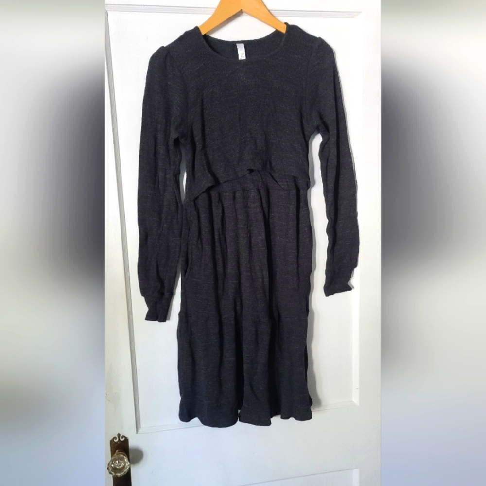 Latched Mama- Gray Ribbed Nursing Midi Dress- Size L
